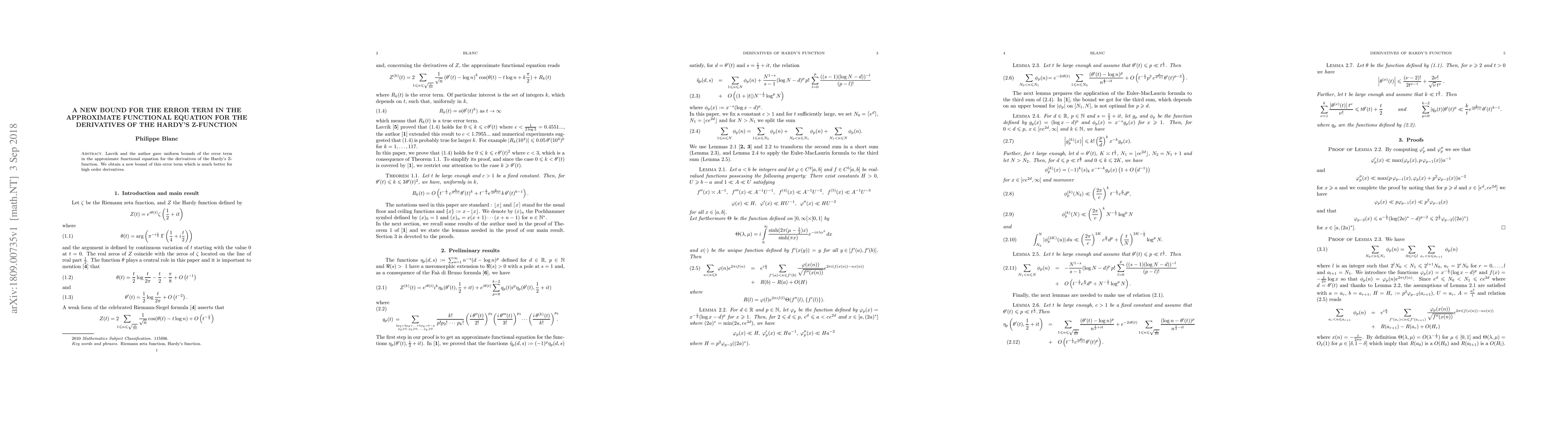 Thumbnail for A new bound for the error term in the approximate functional equation
  for the derivatives of the Hardy's Z-function