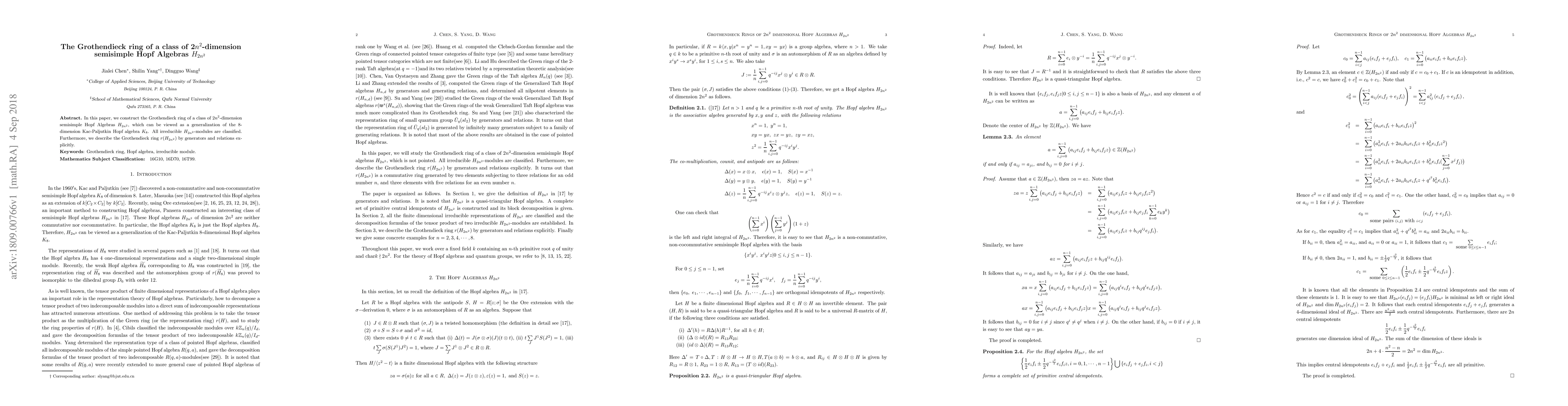 Thumbnail for Grothendieck Rings of 2$n^2$ dimensional Hopf Algebras $H_{2n^2}$