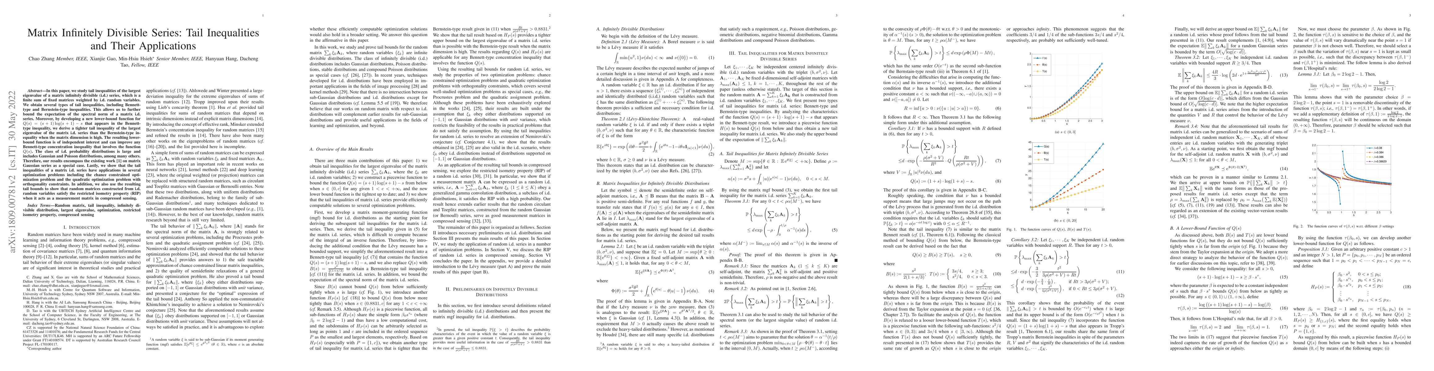 Thumbnail for Matrix Infinitely Divisible Series: Tail Inequalities and Their
  Applications