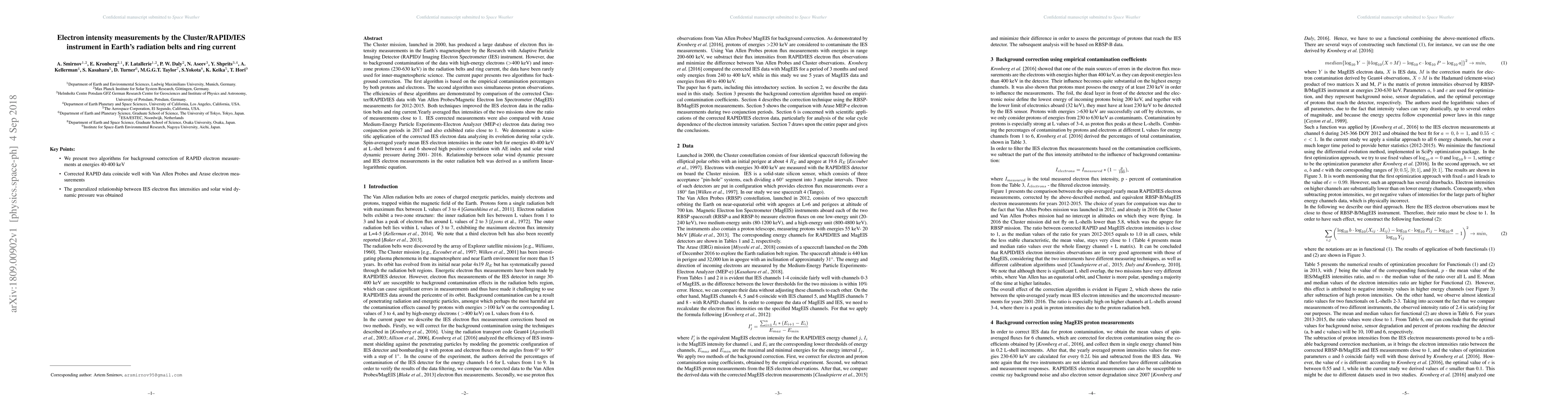Thumbnail for Electron intensity measurements by the Cluster/RAPID/IES instrument in
  Earths radiation belts and ring current