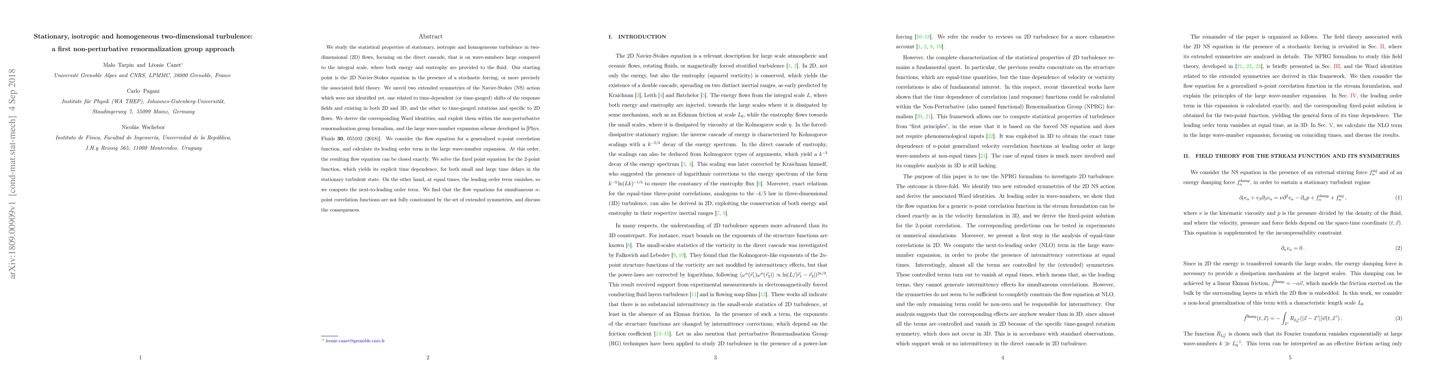 Thumbnail for Stationary, isotropic and homogeneous two-dimensional turbulence: a
  first non-perturbative renormalization group approach