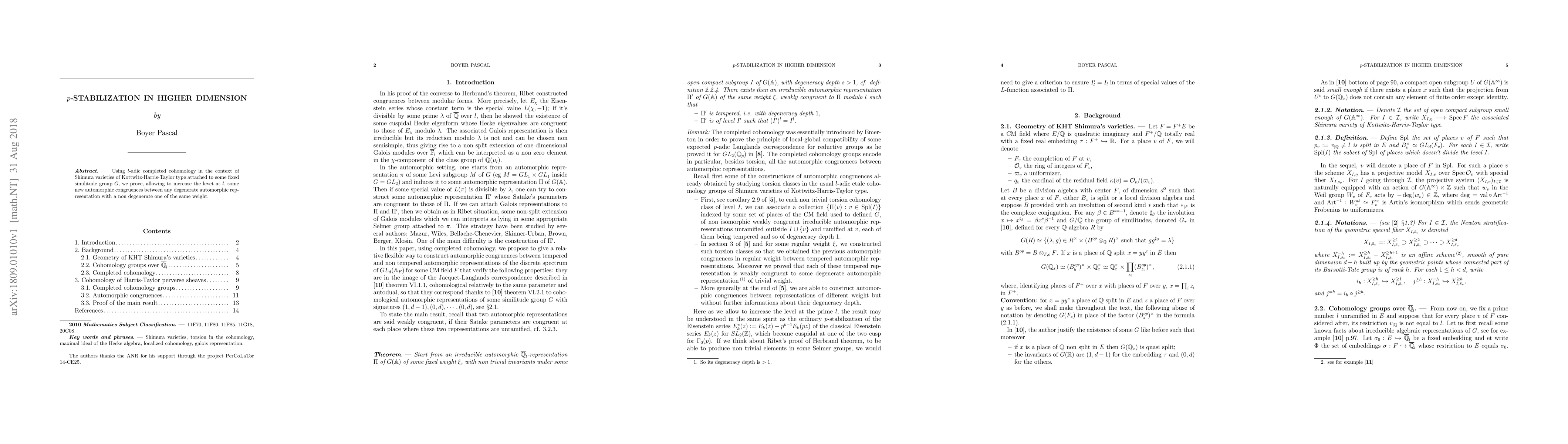Thumbnail for $p$-stabilization in higher dimension