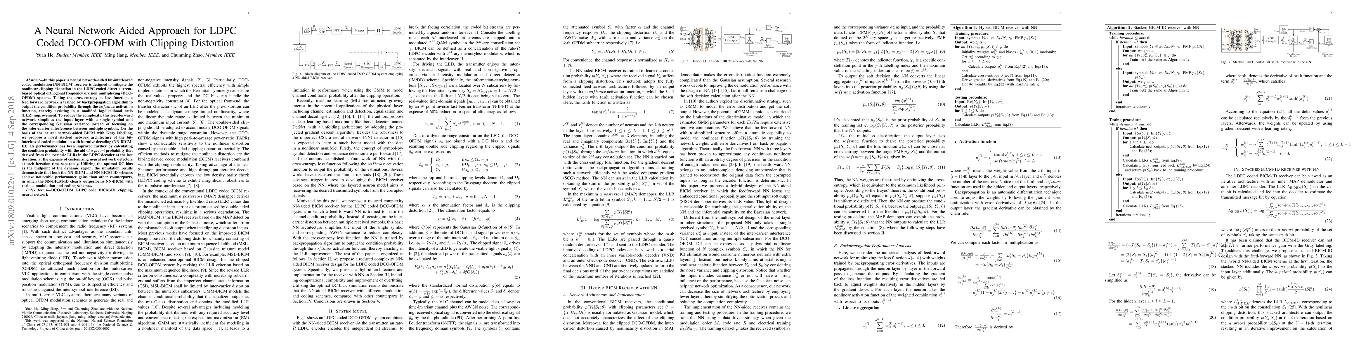Thumbnail for A Neural Network Aided Approach for LDPC Coded DCO-OFDM with Clipping
  Distortion