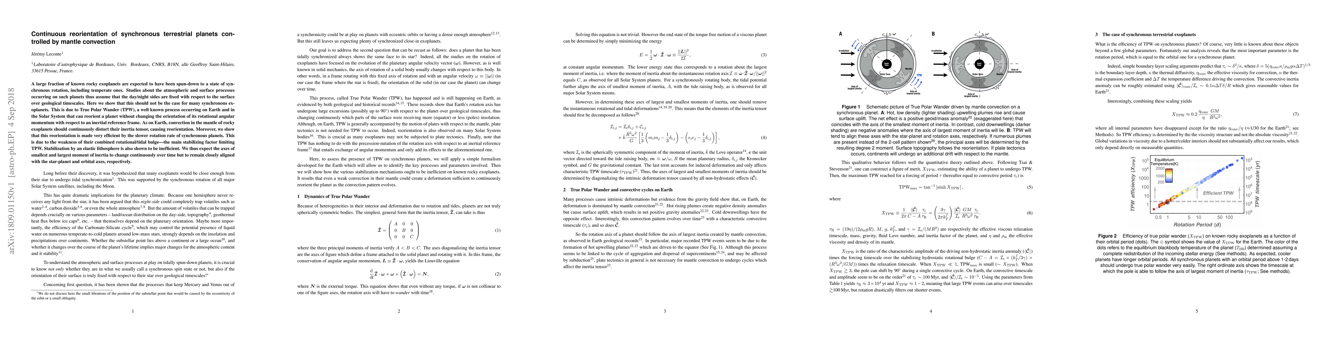 Thumbnail for Continuous reorientation of synchronous terrestrial planets controlled
  by mantle convection