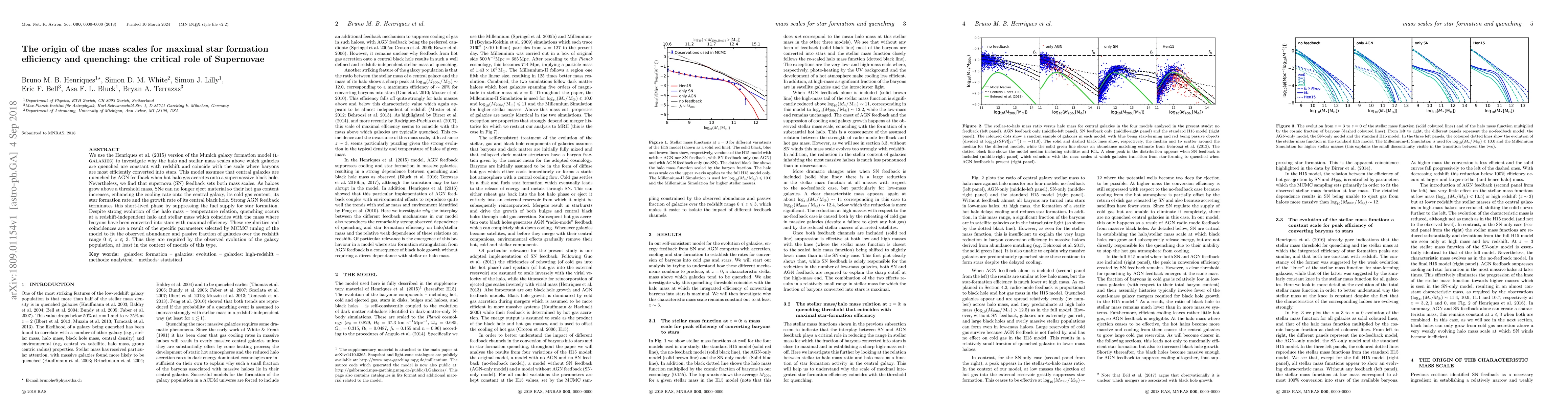 Thumbnail for The origin of the mass scales for maximal star formation efficiency and
  quenching: the critical role of Supernovae