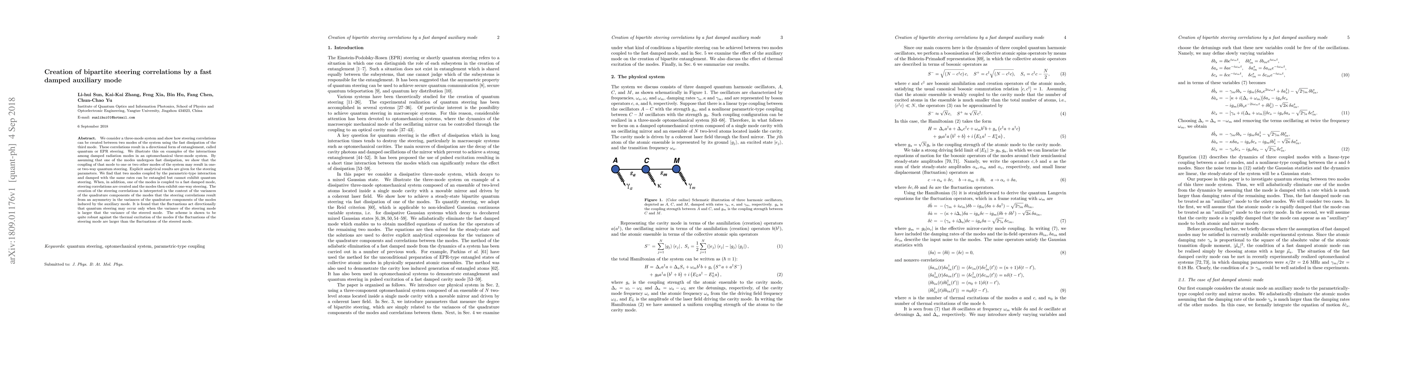 Thumbnail for Creation of bipartite steering correlations by a fast damped auxiliary
  mode
