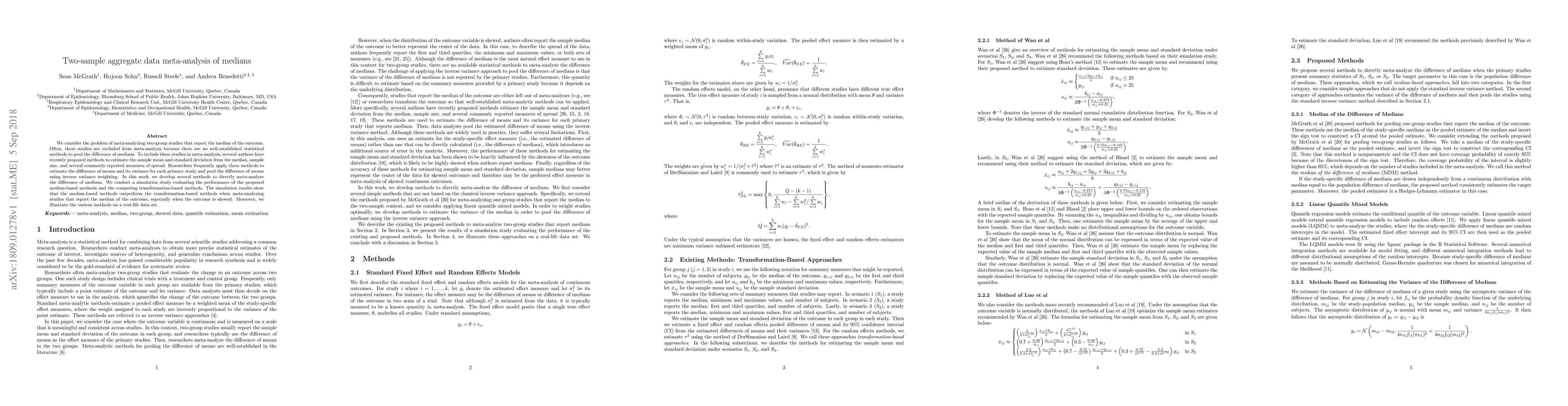 Thumbnail for Two-sample aggregate data meta-analysis of medians