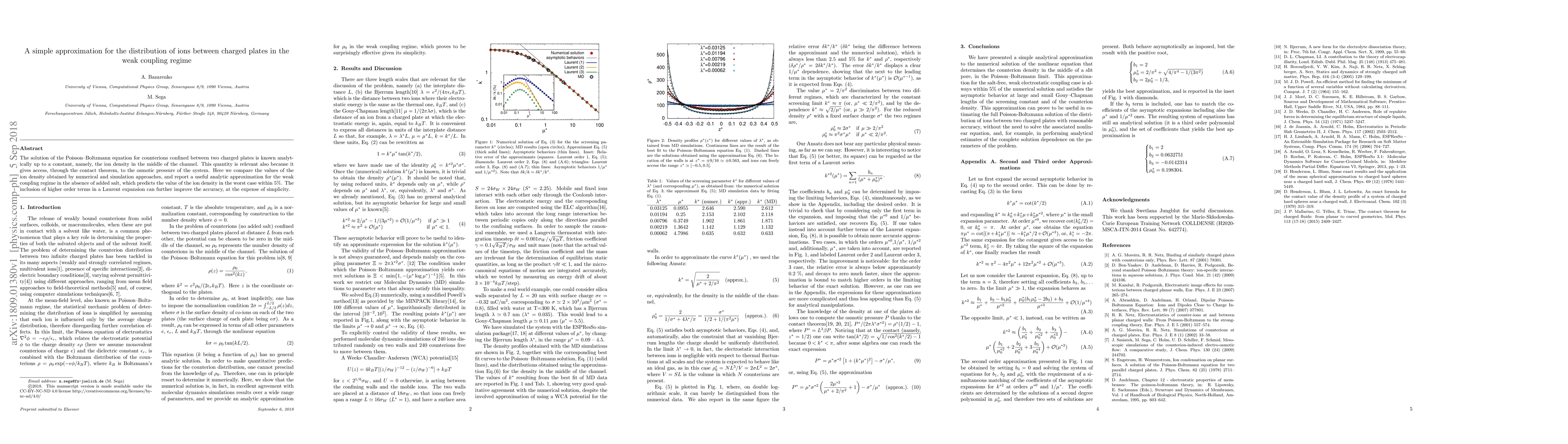 Thumbnail for A simple approximation for the distribution of ions between charged
  plates in the weak coupling regime
