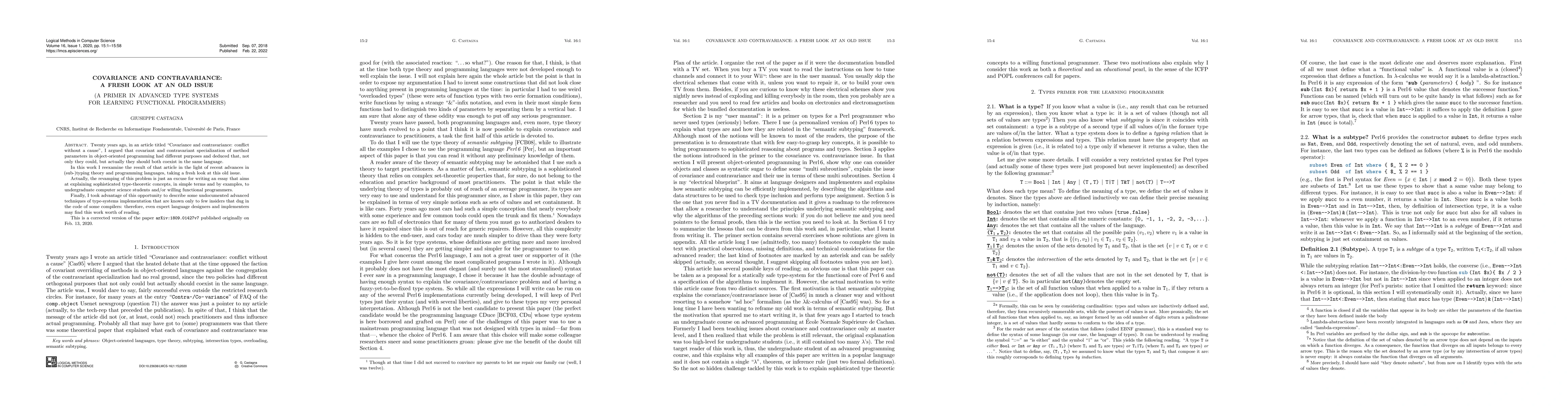 Thumbnail for Covariance and Controvariance: a fresh look at an old issue (a primer in
  advanced type systems for learning functional programmers)