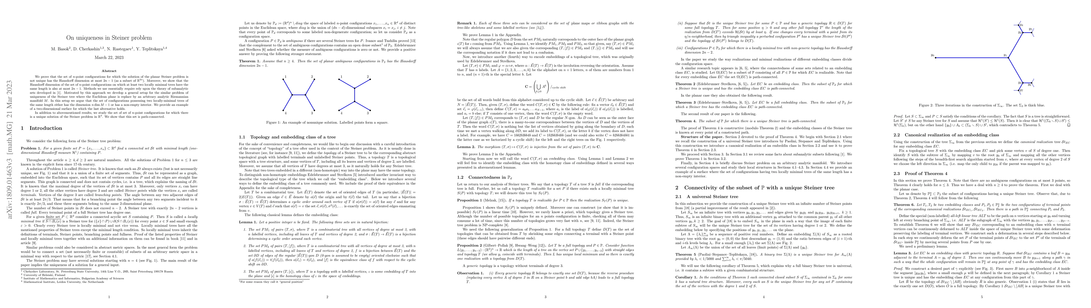 Thumbnail for On uniqueness in Steiner problem