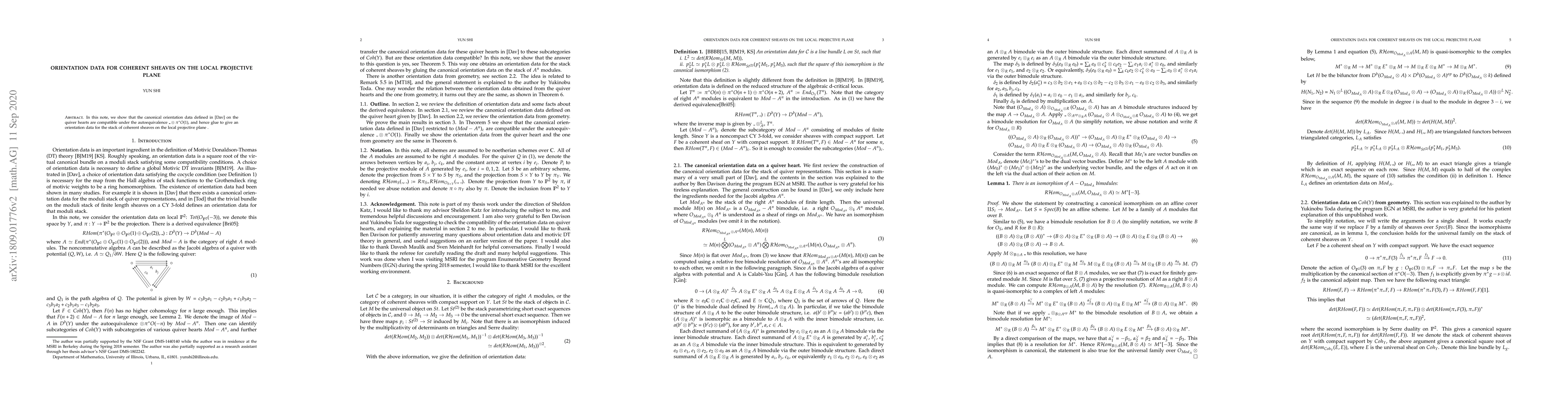 Thumbnail for Orientation data for coherent sheaves on the local projective plane