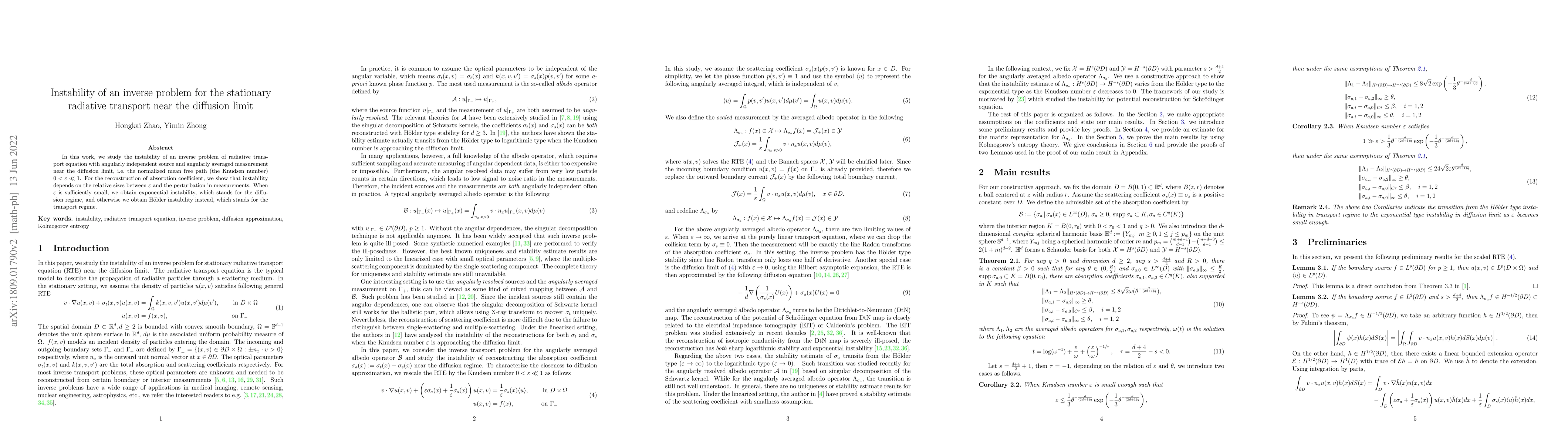 Thumbnail for Instability of an inverse problem for the stationary radiative transport
  near the diffusion limit