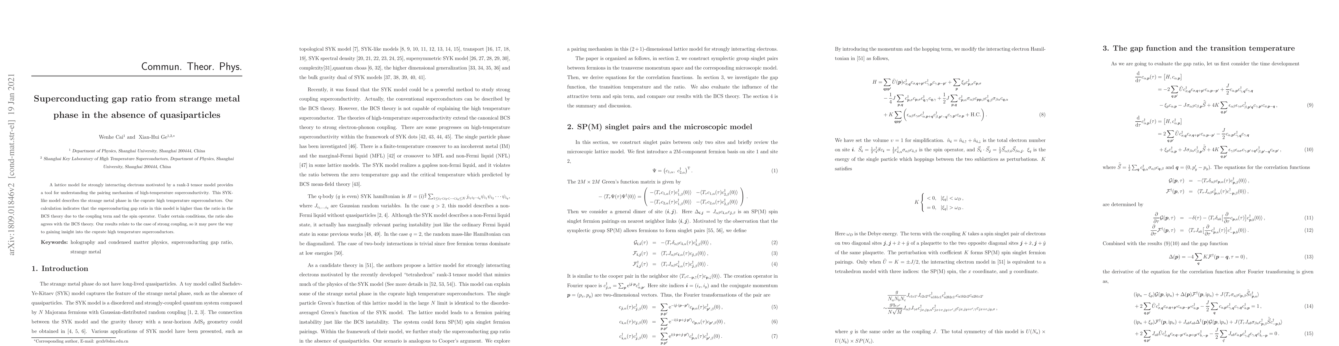 Thumbnail for Superconducting gap ratio from strange metal phase in the absence of
  quasiparticles