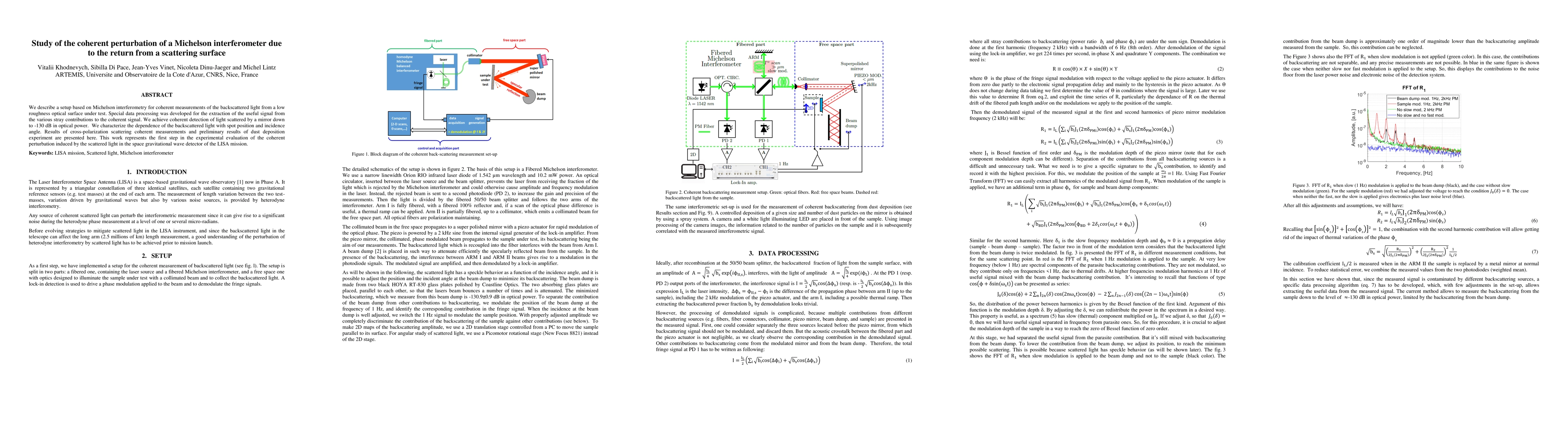 Thumbnail for Study of the coherent perturbation of a Michelson interferometer due to
  the return from a scattering surface
