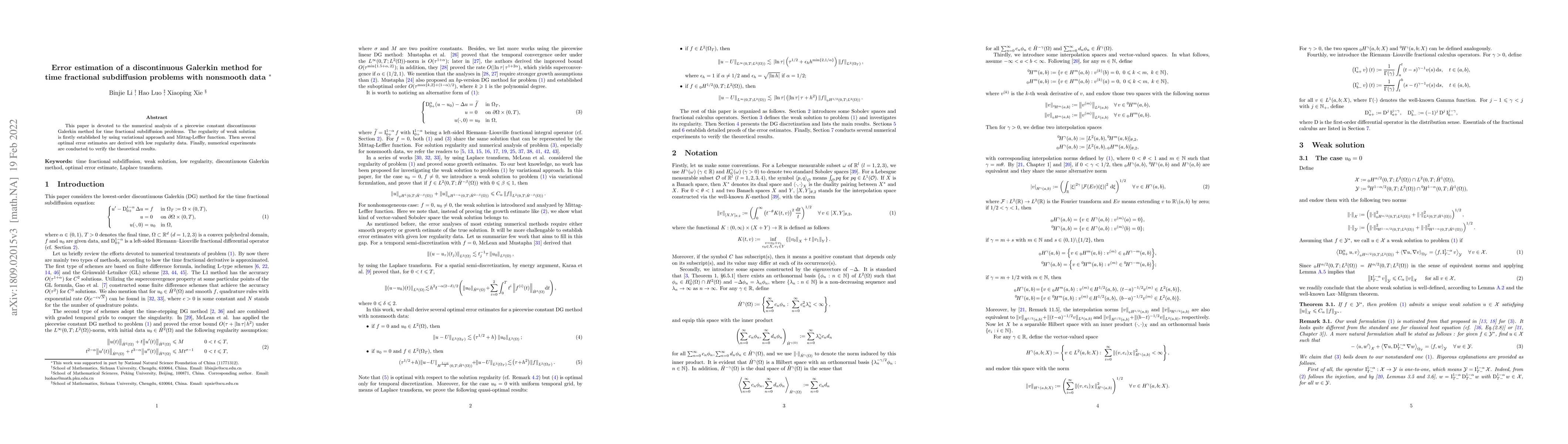 Thumbnail for Error estimation of a discontinuous Galerkin method for time fractional
  subdiffusion problems with nonsmooth data