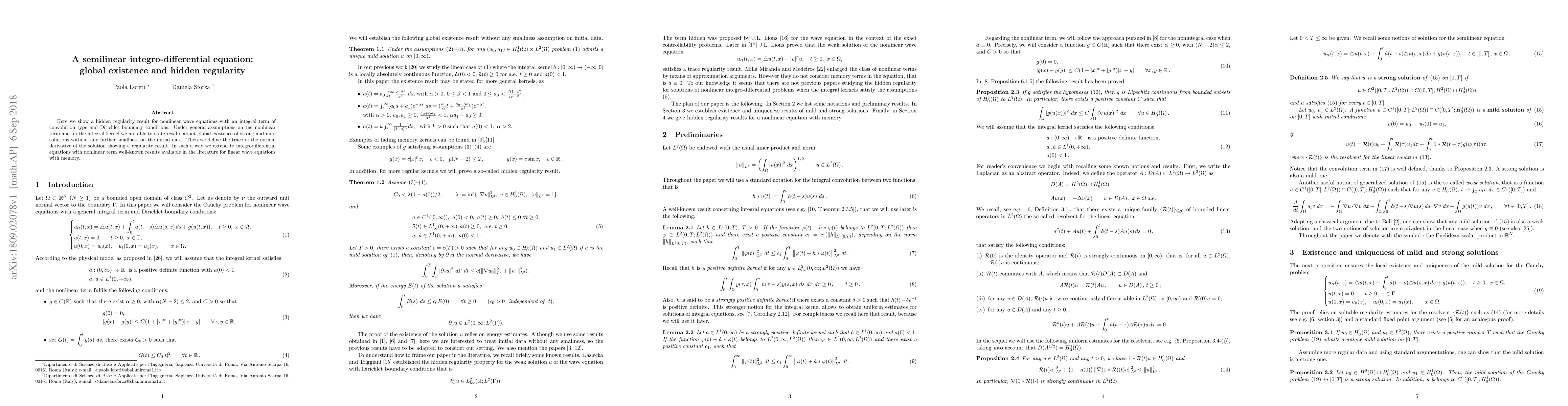 Thumbnail for A semilinear integro-differential equation: global existence and hidden
  regularity