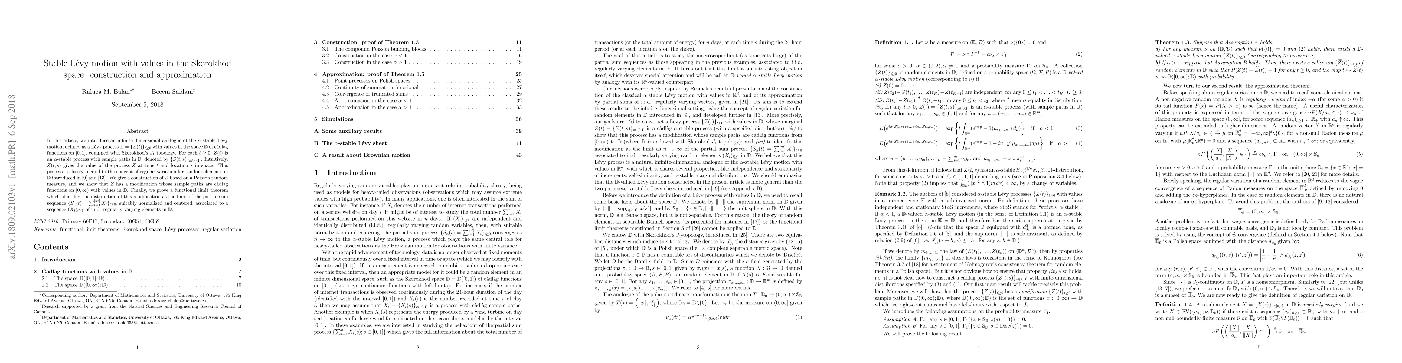 Thumbnail for Stable L\'evy motion with values in the Skorokhod space: construction
  and approximation