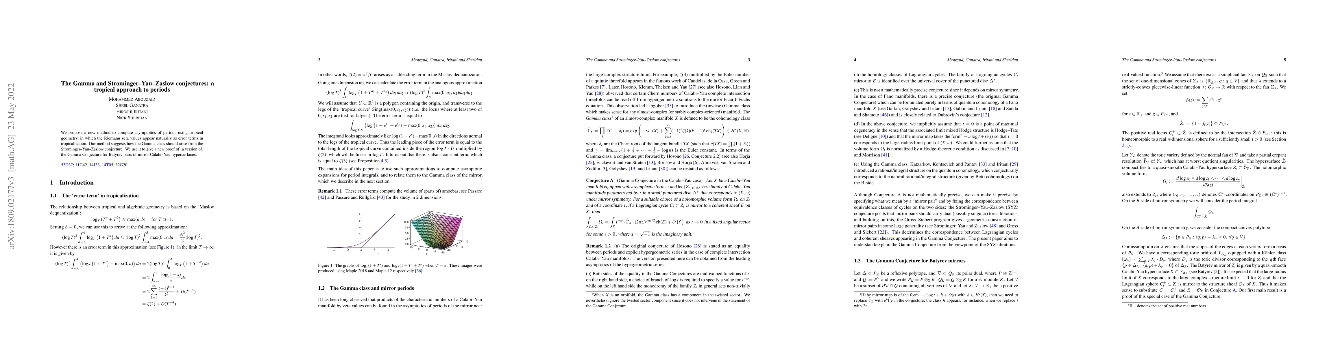 Thumbnail for The Gamma and Strominger-Yau-Zaslow conjectures: a tropical approach to
  periods