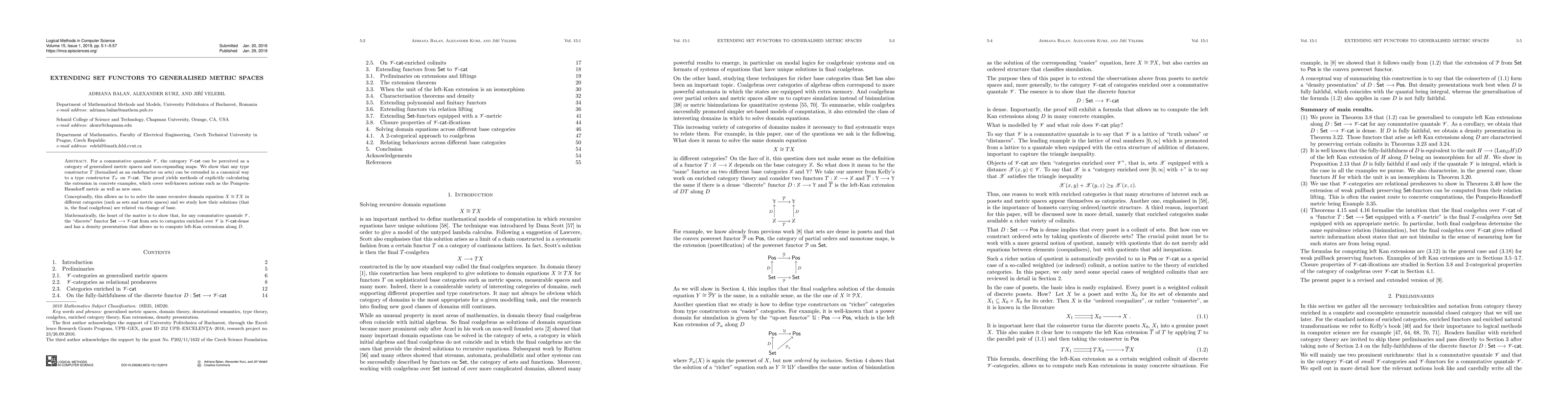 Thumbnail for Extending set functors to generalised metric spaces