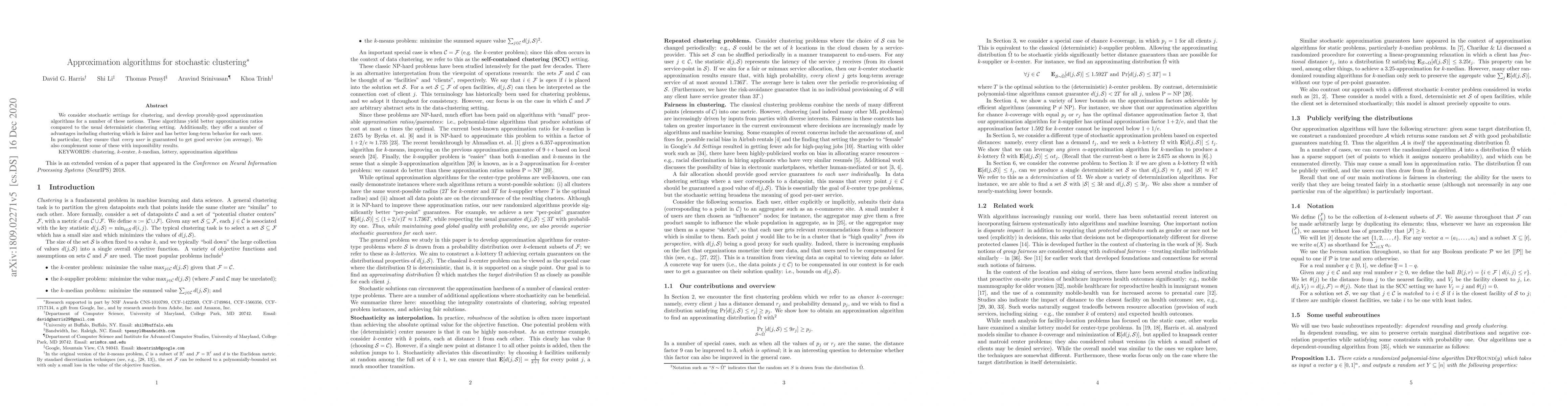 Thumbnail for Approximation algorithms for stochastic clustering