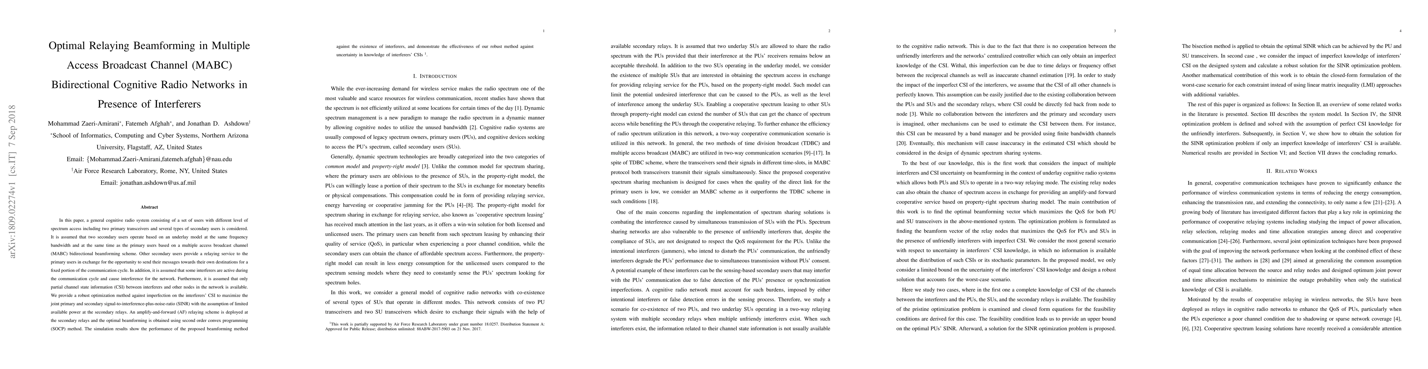 Thumbnail for Optimal Relaying Beamforming in Multiple Access Broadcast Channel (MABC)
  Bidirectional Cognitive Radio Networks in Presence of Interferers