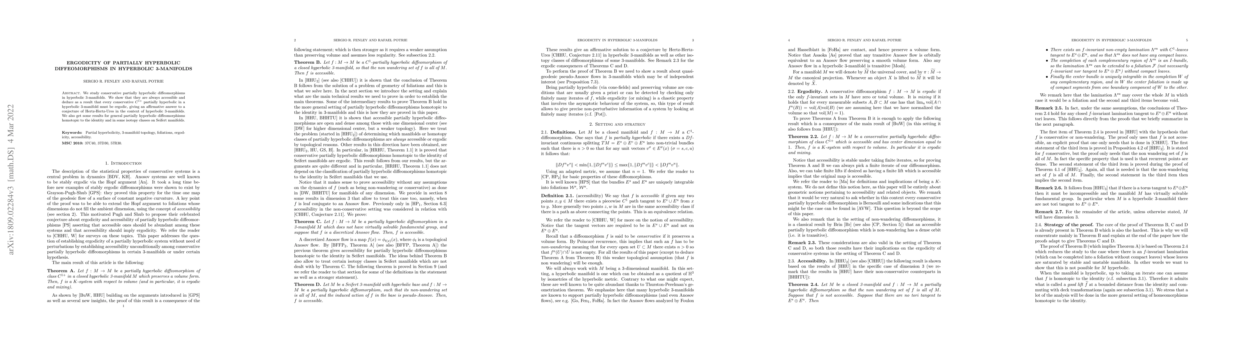 Thumbnail for Ergodicity of partially hyperbolic diffeomorphisms in hyperbolic
  3-manifolds