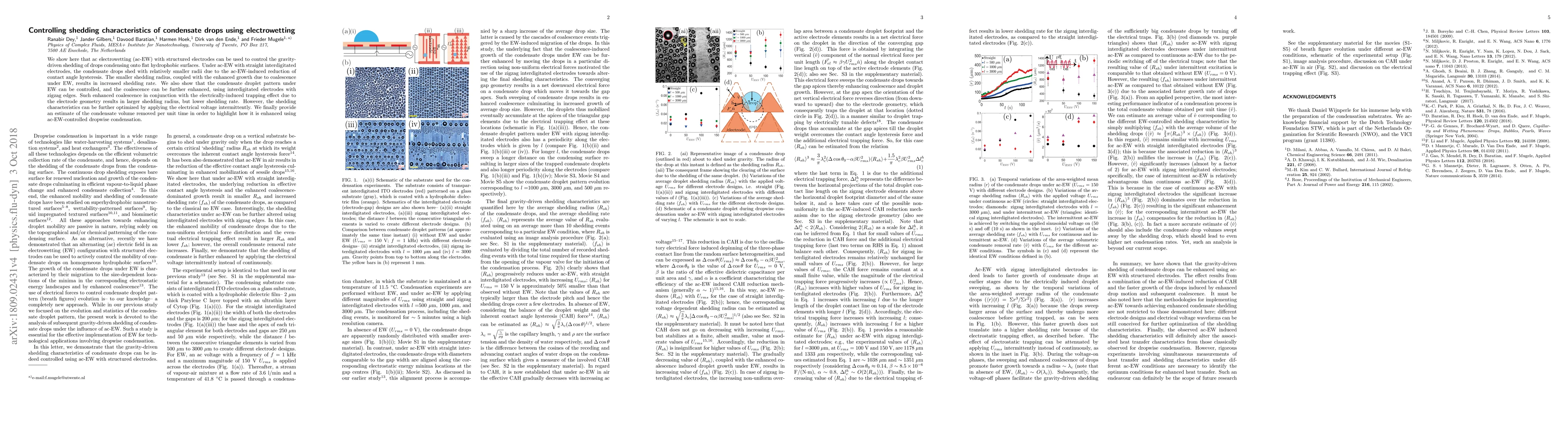 Thumbnail for Controlling shedding characteristics of condensate drops using
  electrowetting