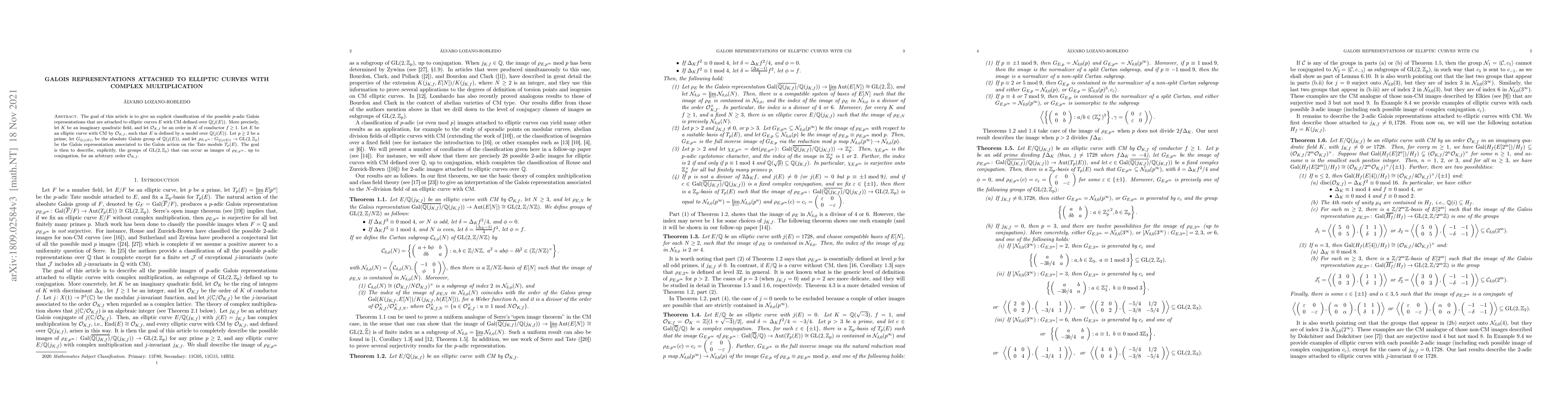 Thumbnail for Galois representations attached to elliptic curves with complex
  multiplication