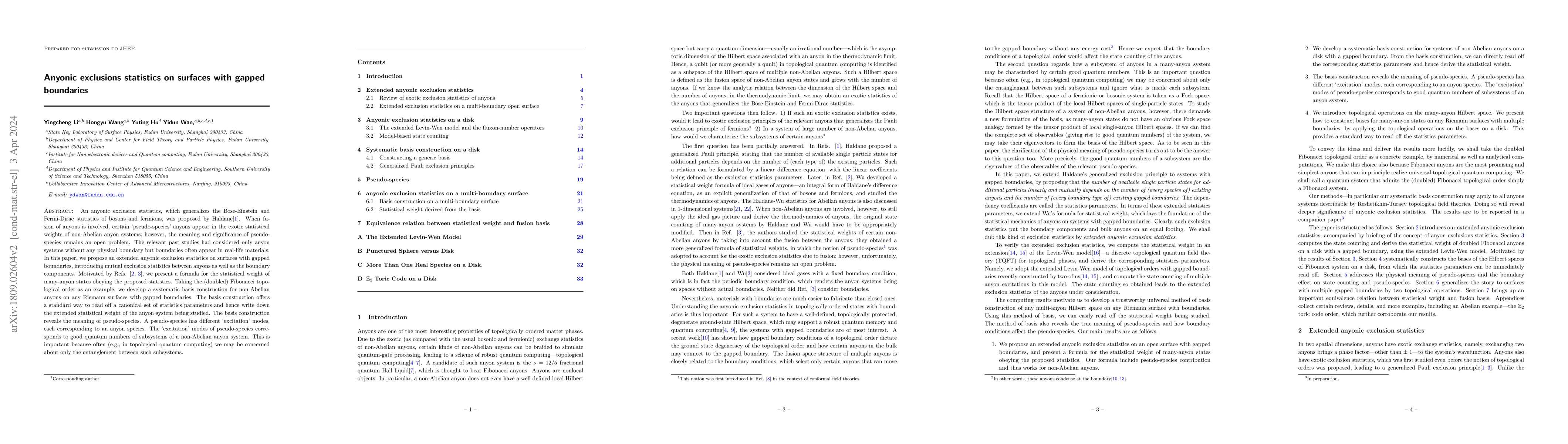 Thumbnail for Anyon exclusions statistics on surfaces with gapped boundaries
