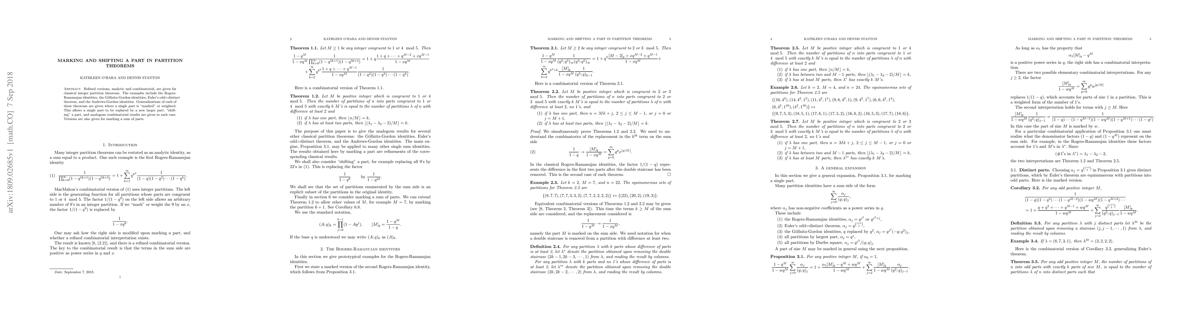 Thumbnail for Marking and shifting a part in partition theorems