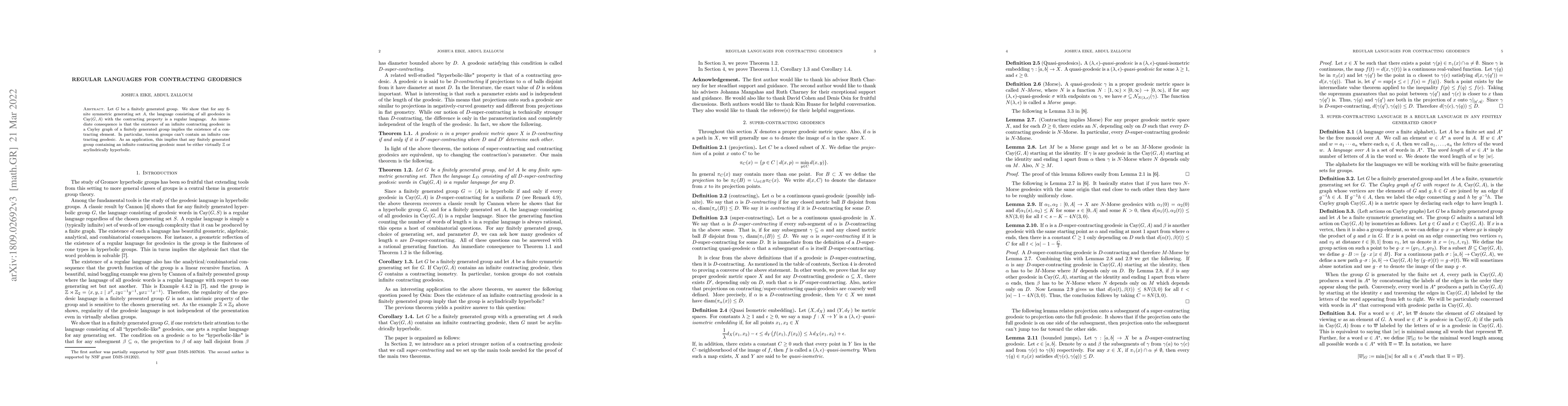 Thumbnail for Regular Languages for Contracting Geodesics