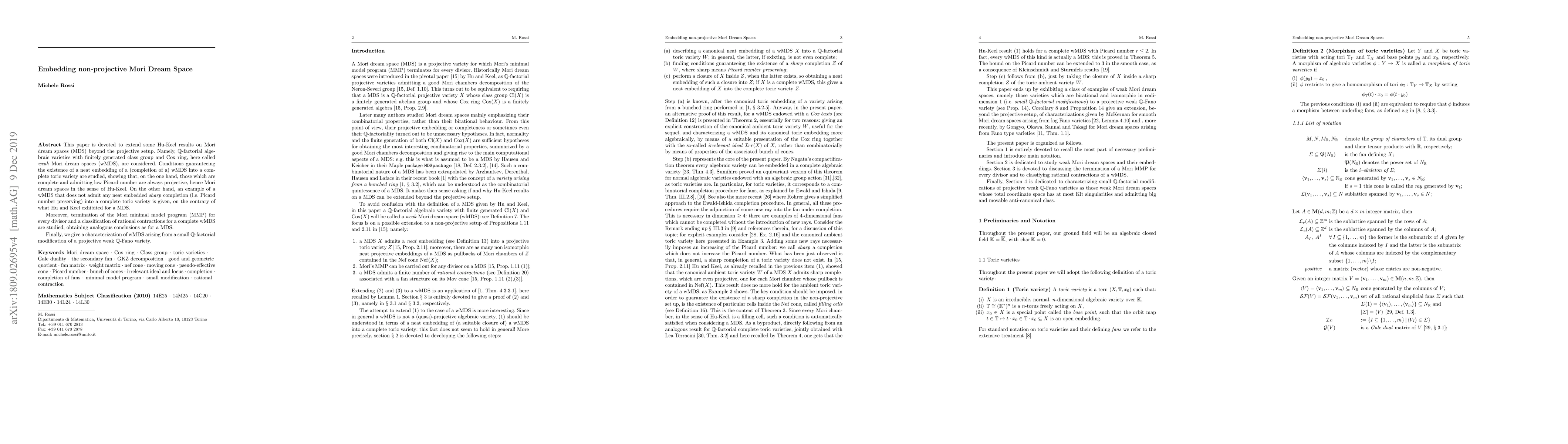 Thumbnail for Embedding non-projective Mori Dream Spaces