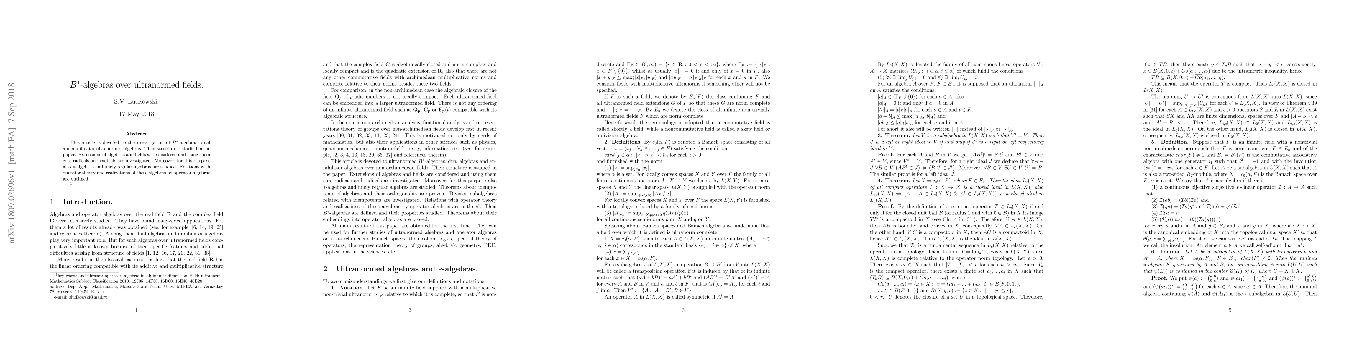 Thumbnail for B*-algebras over ultranormed fields