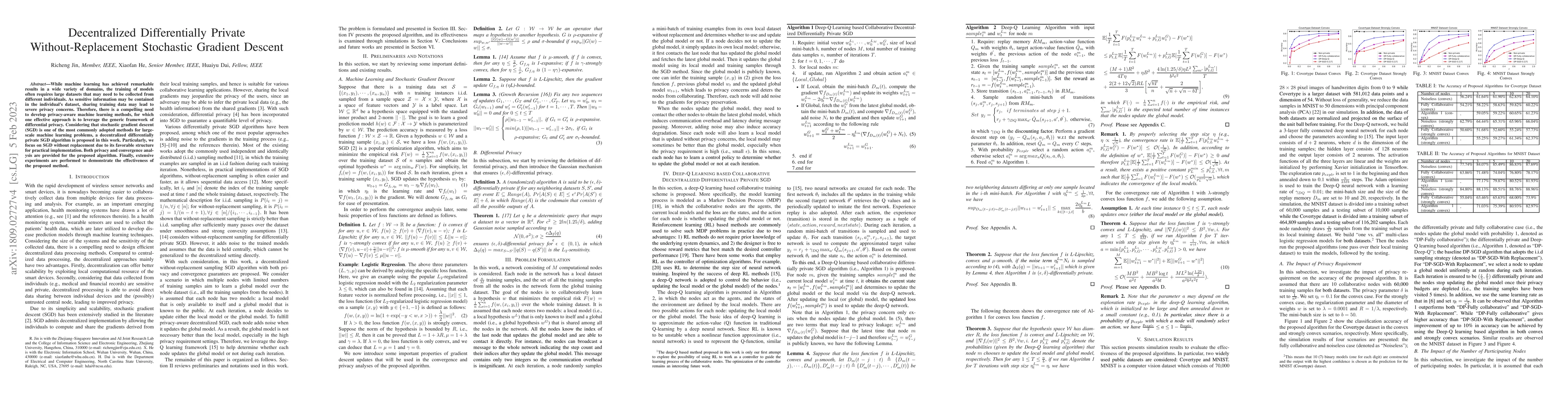 Thumbnail for Decentralized Differentially Private Without-Replacement Stochastic
  Gradient Descent