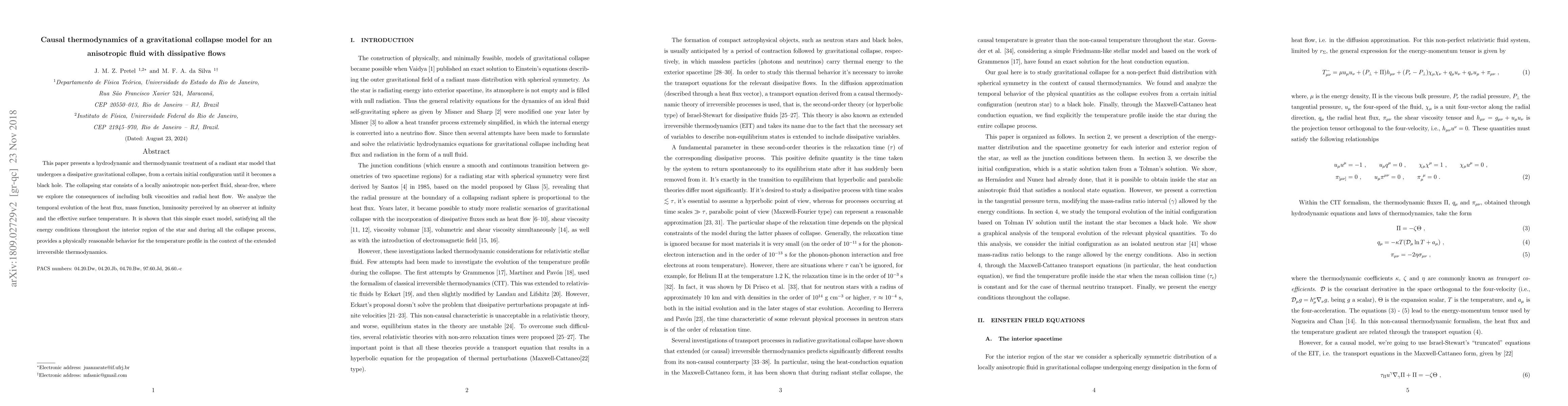Thumbnail for Causal thermodynamics of a gravitational collapse model for an
  anisotropic fluid with dissipative flows
