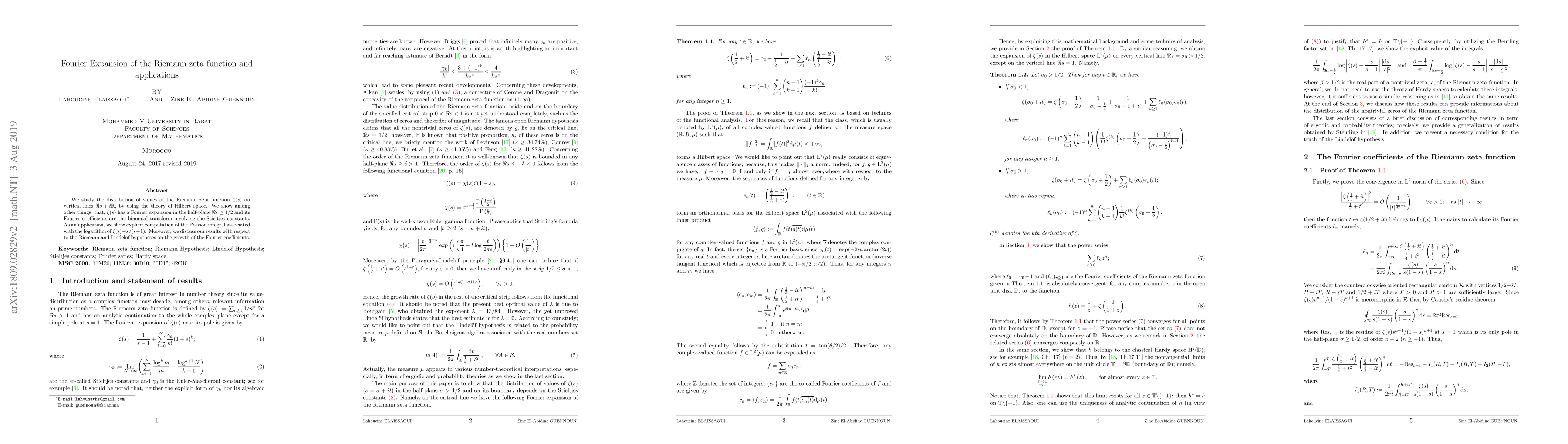 Thumbnail for Fourier Expansion of the Riemann zeta function and applications