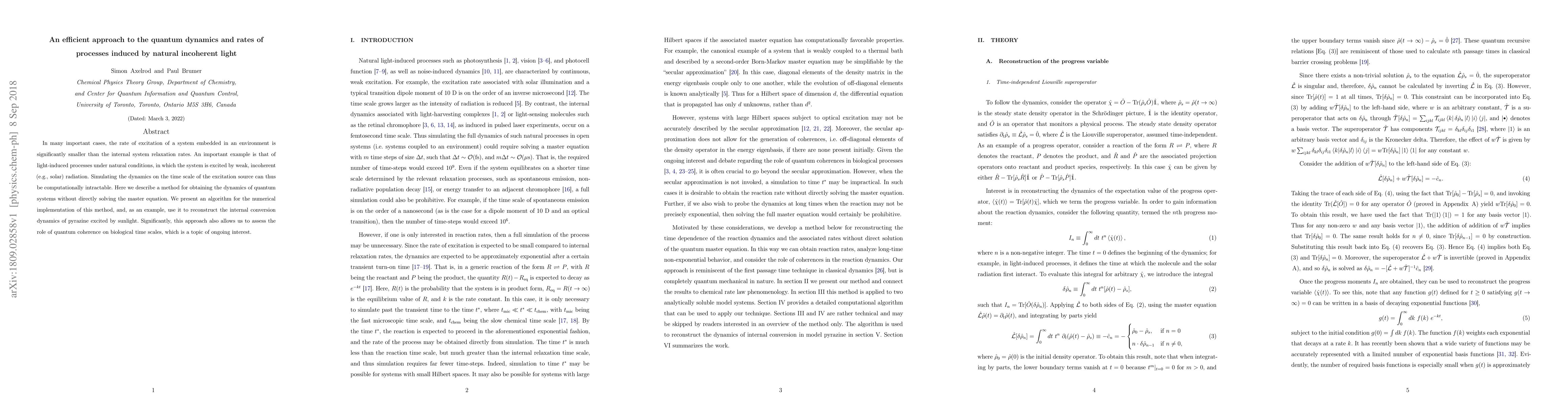Thumbnail for An efficient approach to the quantum dynamics and rates of processes
  induced by natural incoherent light
