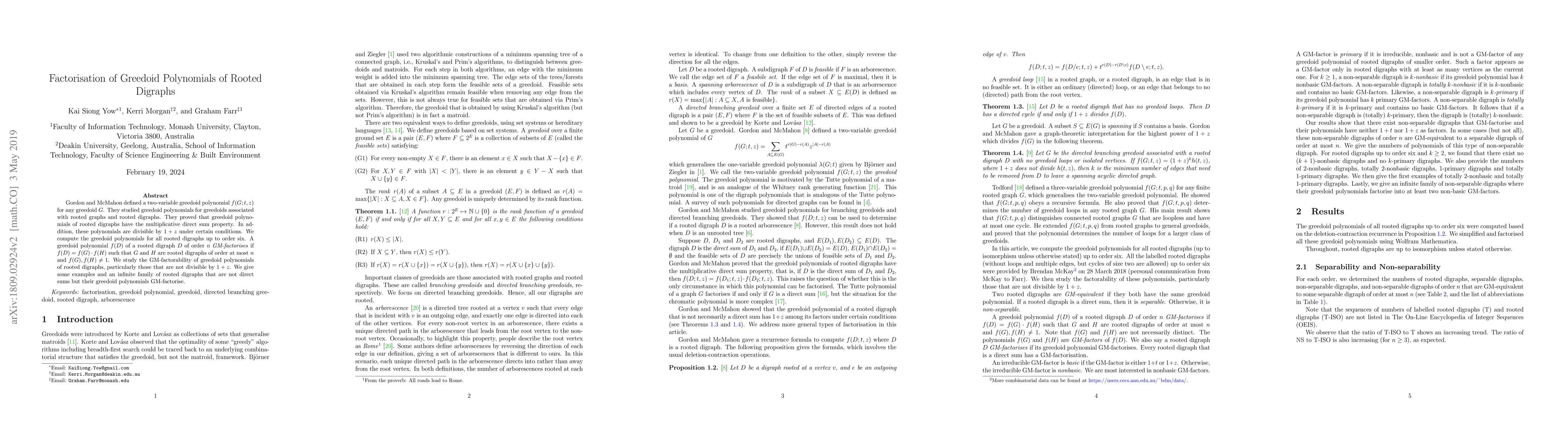 Thumbnail for Factorisation of Greedoid Polynomials of Rooted Digraphs