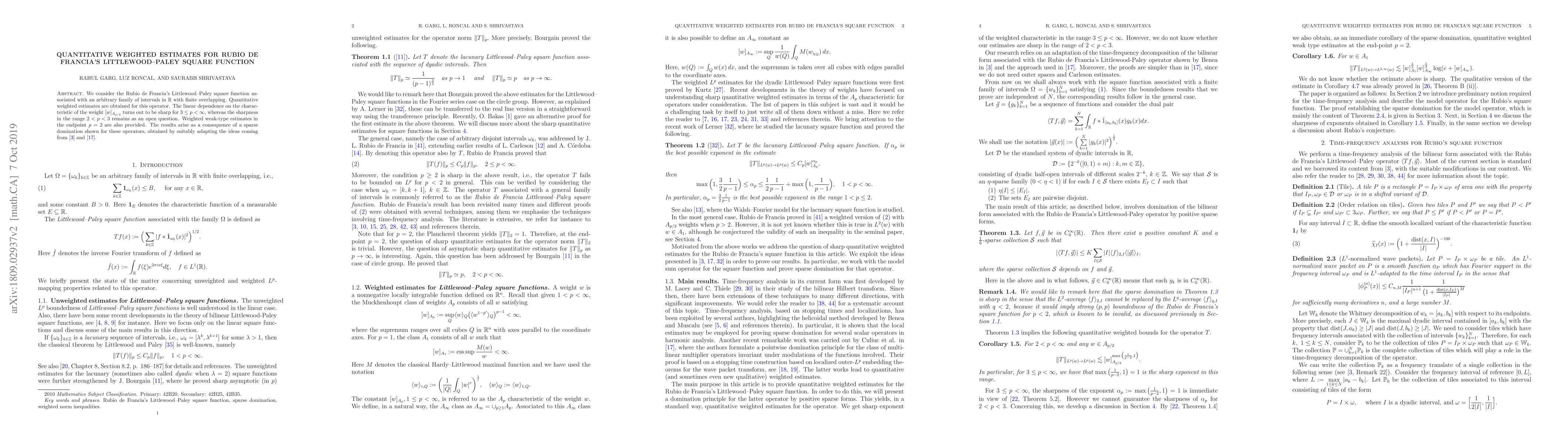 Thumbnail for Quantitative weighted estimates for Rubio de Francia's Littlewood--Paley
  square function