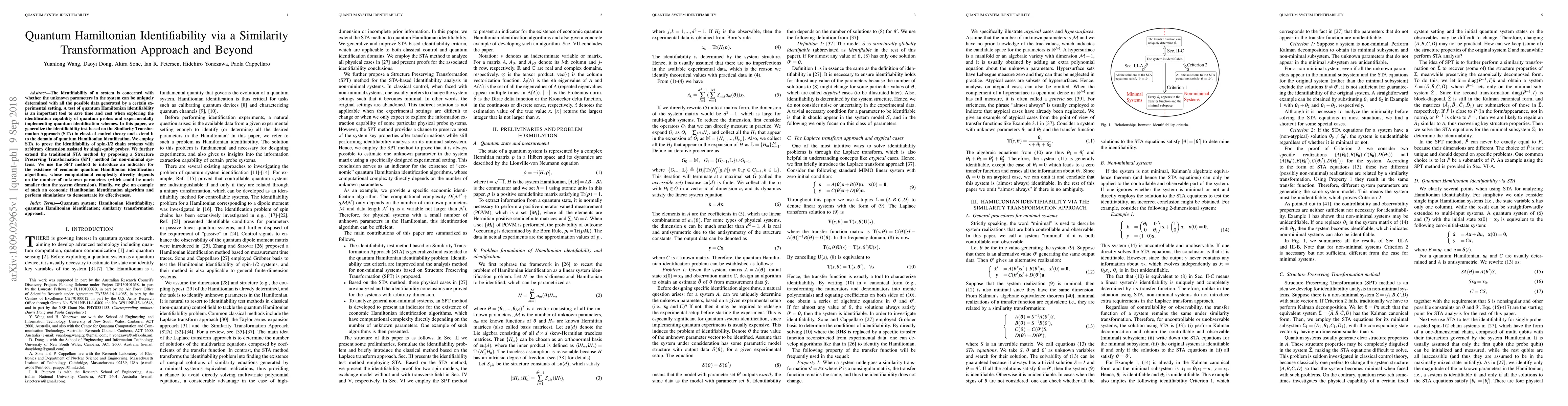 Thumbnail for Quantum Hamiltonian Identifiability via a Similarity Transformation
  Approach and Beyond