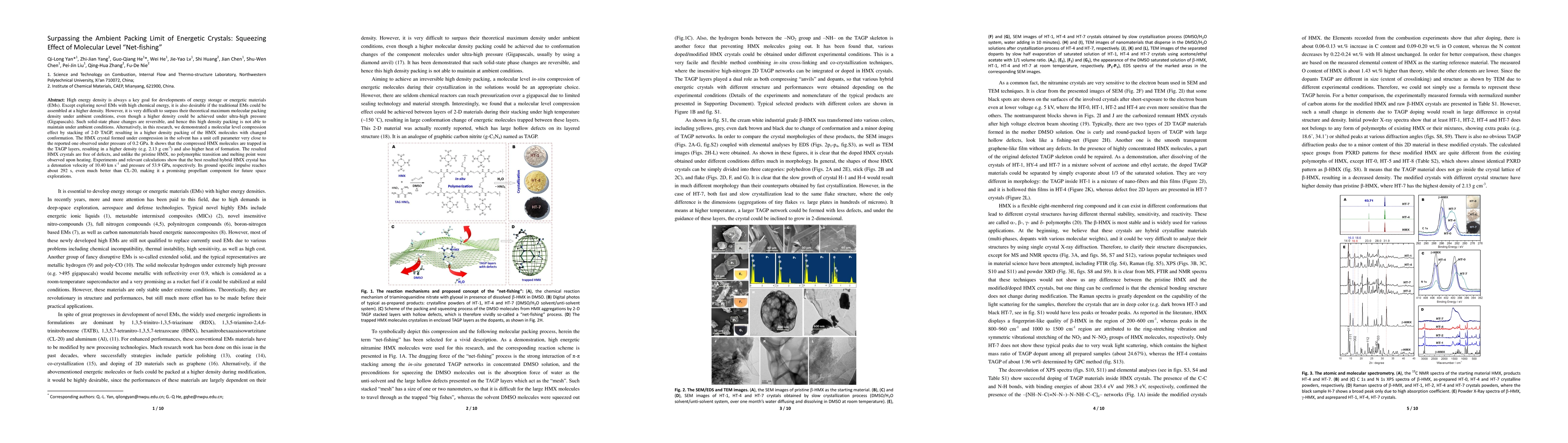 Thumbnail for Surpassing the Ambient Packing Limit of Energetic Crystals: Squeezing
  Effect of Molecular Level "Net-fishing"