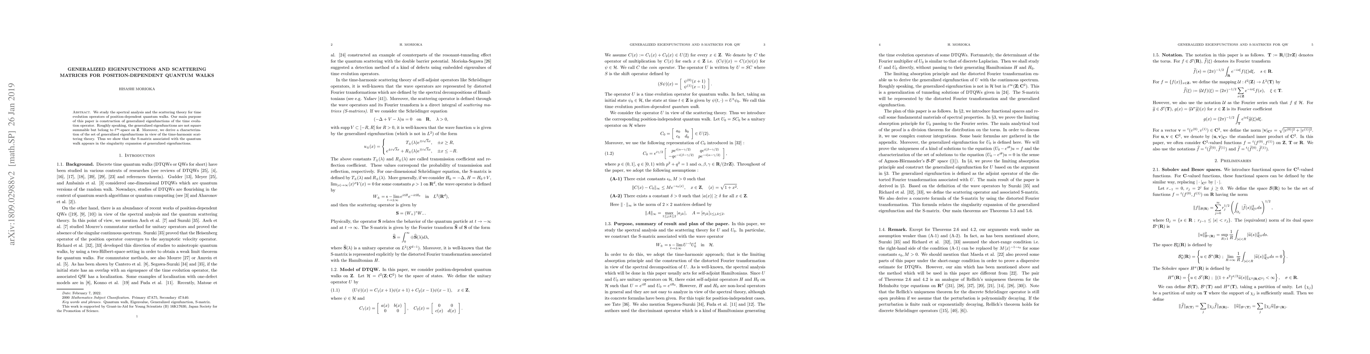 Thumbnail for Generalized eigenfunctions and scattering matrices for
  position-dependent quantum walks