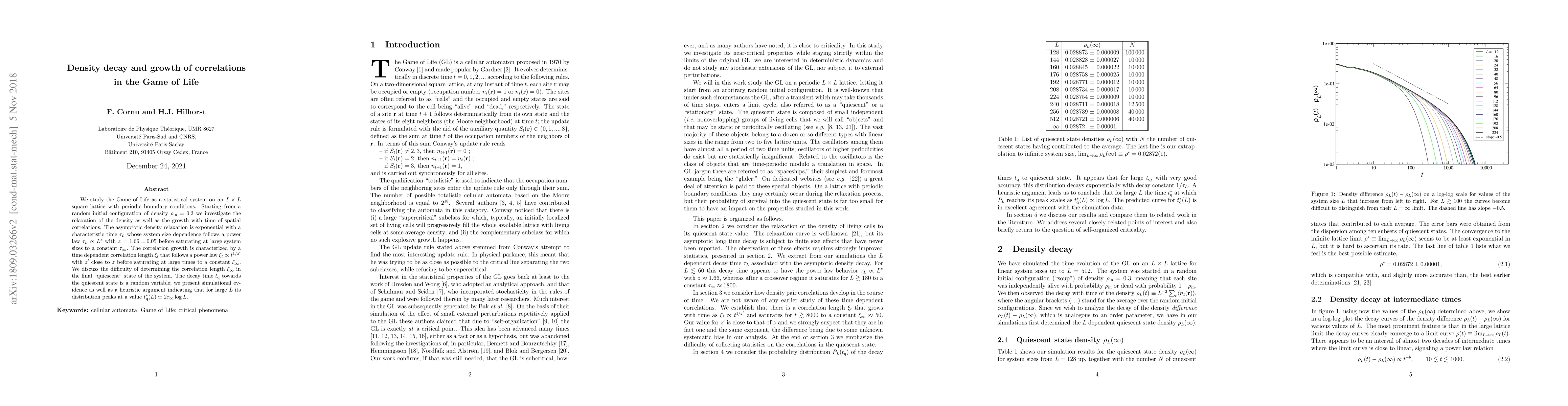 Thumbnail for Density decay and growth of correlations in the Game of Life
