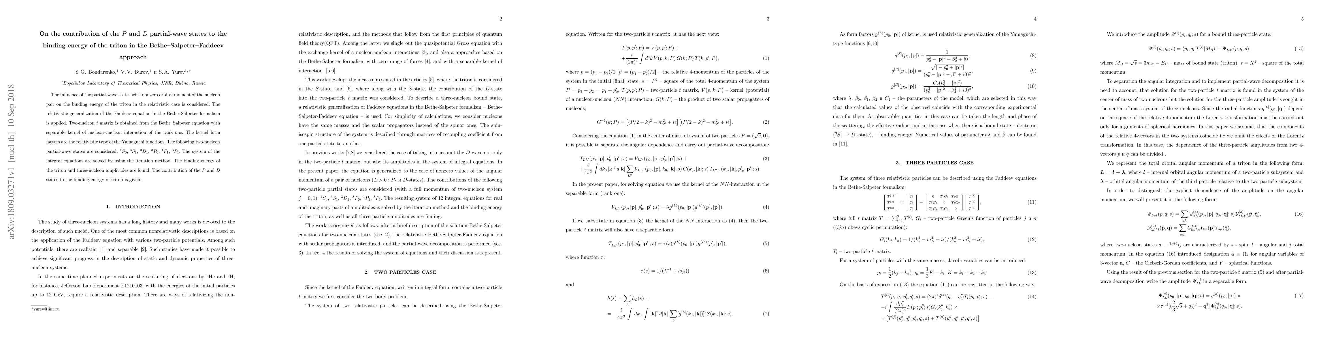 Thumbnail for On the contribution of the P and D partial-wave states to the binding
  energy of the triton in the Bethe-Salpeter-Faddeev approach