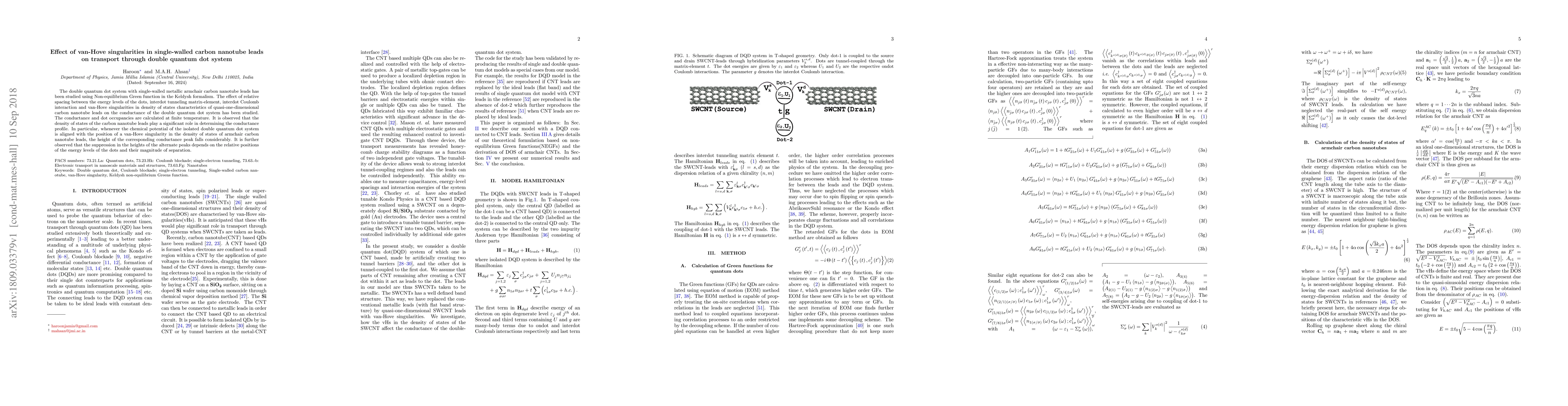 Thumbnail for Effect of van-Hove singularities in single-walled carbon nanotube leads
  on transport through double quantum dot system