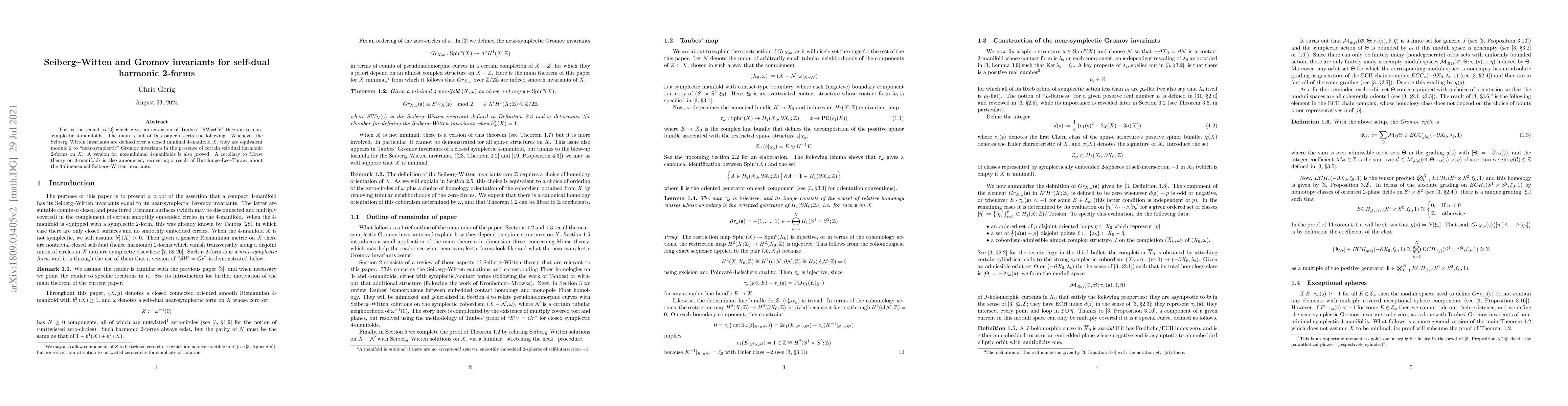 Thumbnail for Seiberg-Witten and Gromov invariants for self-dual harmonic 2-forms