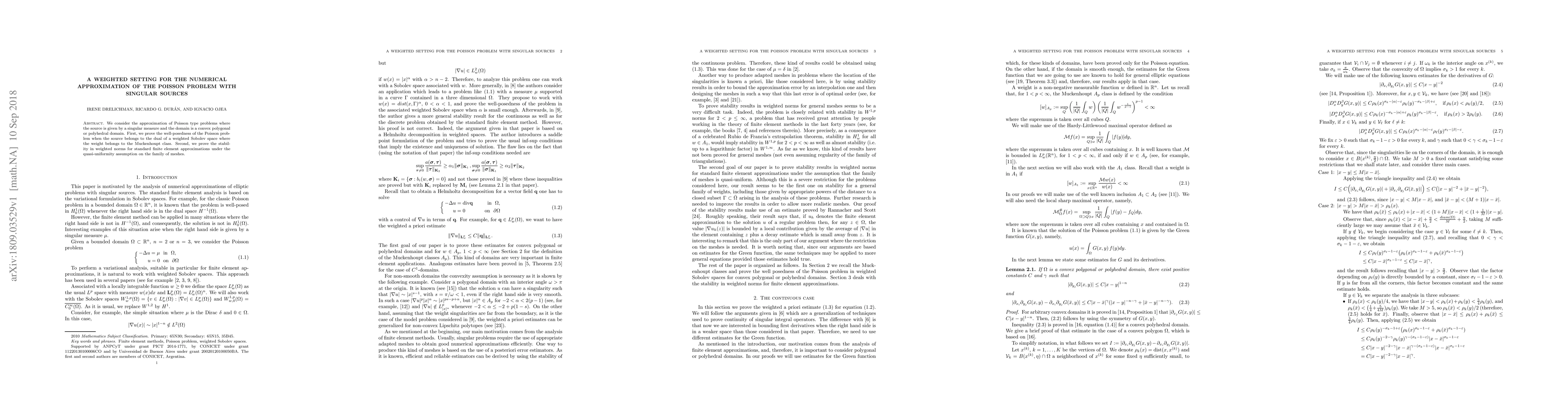 Thumbnail for A weighted setting for the numerical approximation of the Poisson
  problem with singular sources