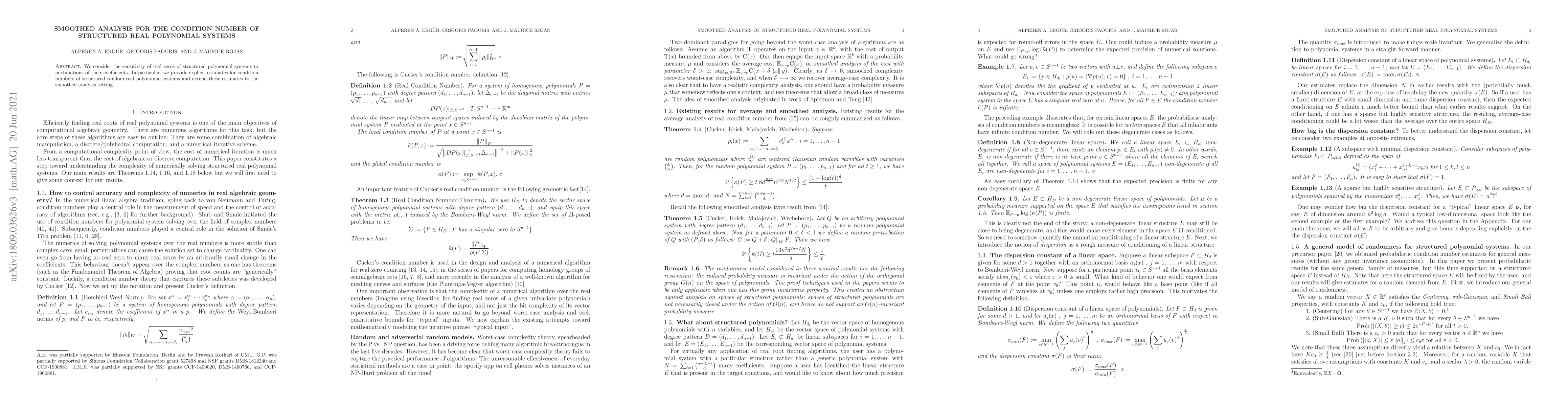 Thumbnail for Smoothed Analysis for the Condition Number of Structured Real Polynomial
  Systems