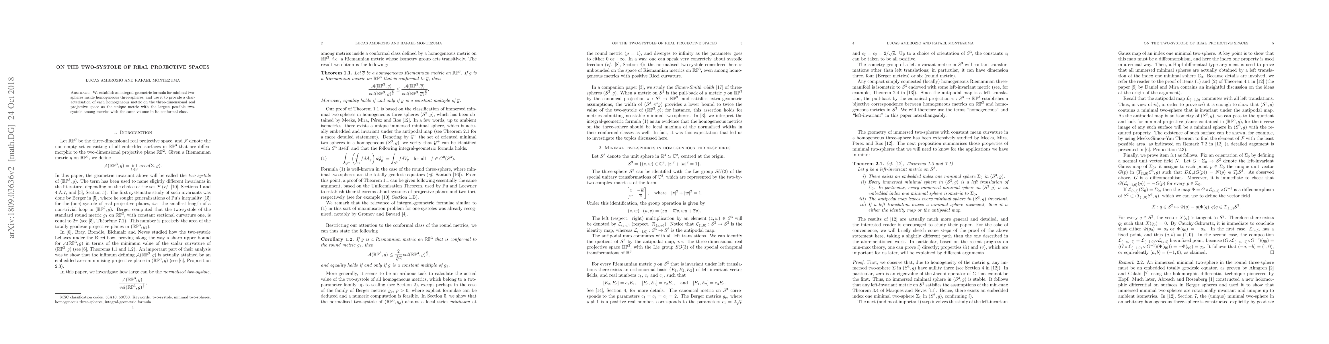 Thumbnail for On the two-systole of real projective spaces