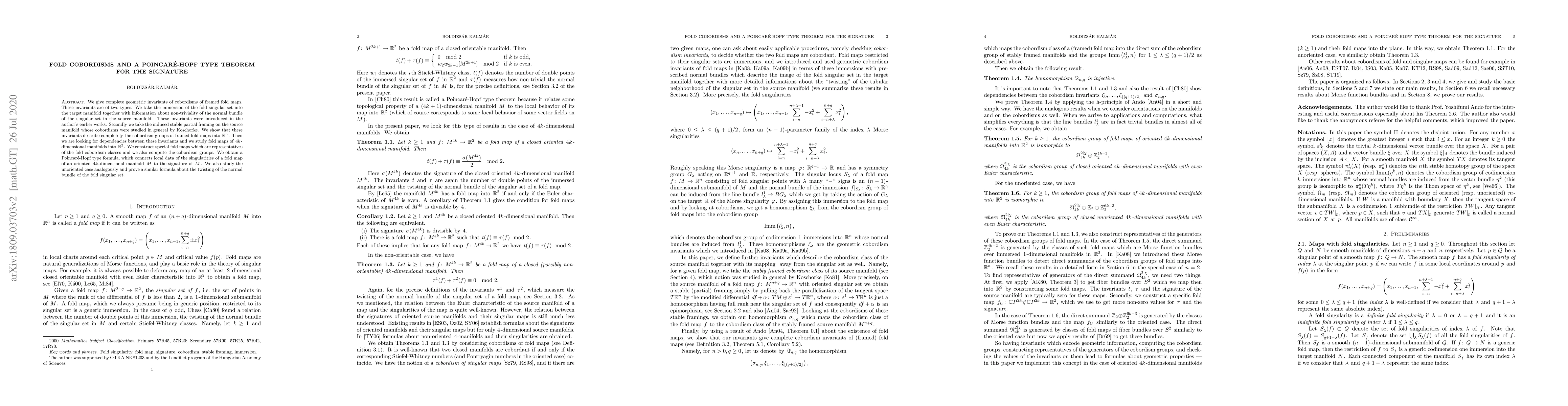 Thumbnail for Fold cobordisms and a Poincare-Hopf type theorem for the signature